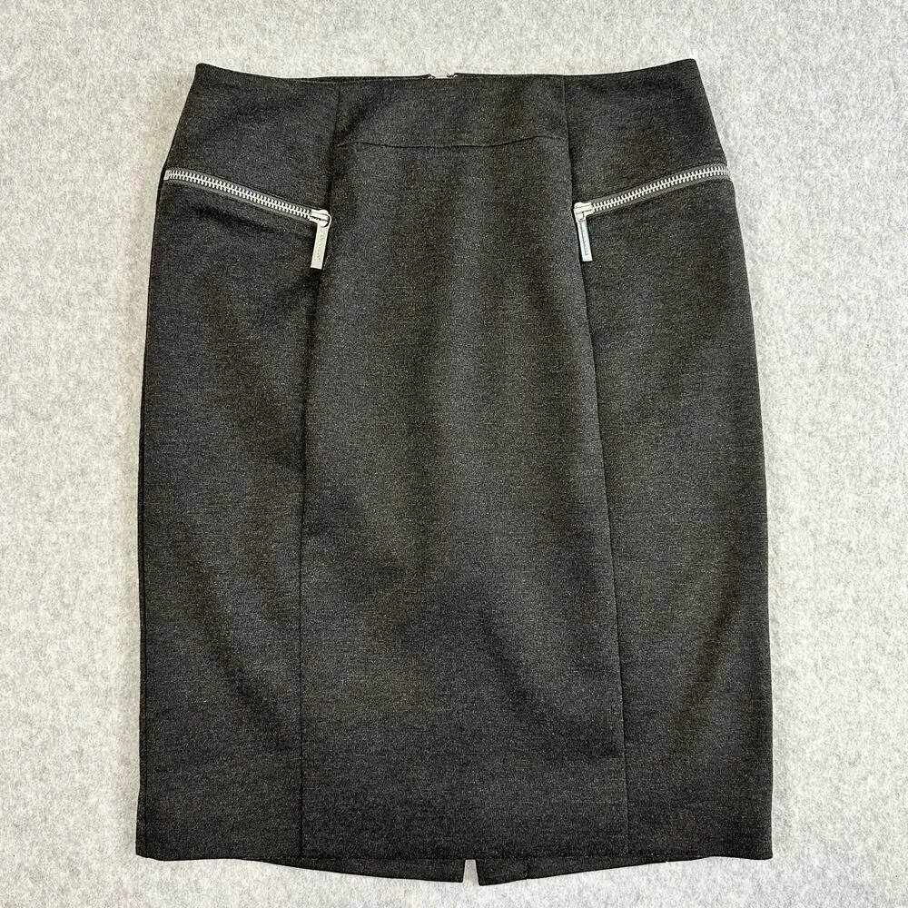 Michael Kors Pencil Skirt WMNS Size 6 Charcoal Gray Zip Pocket Modern Minimalist